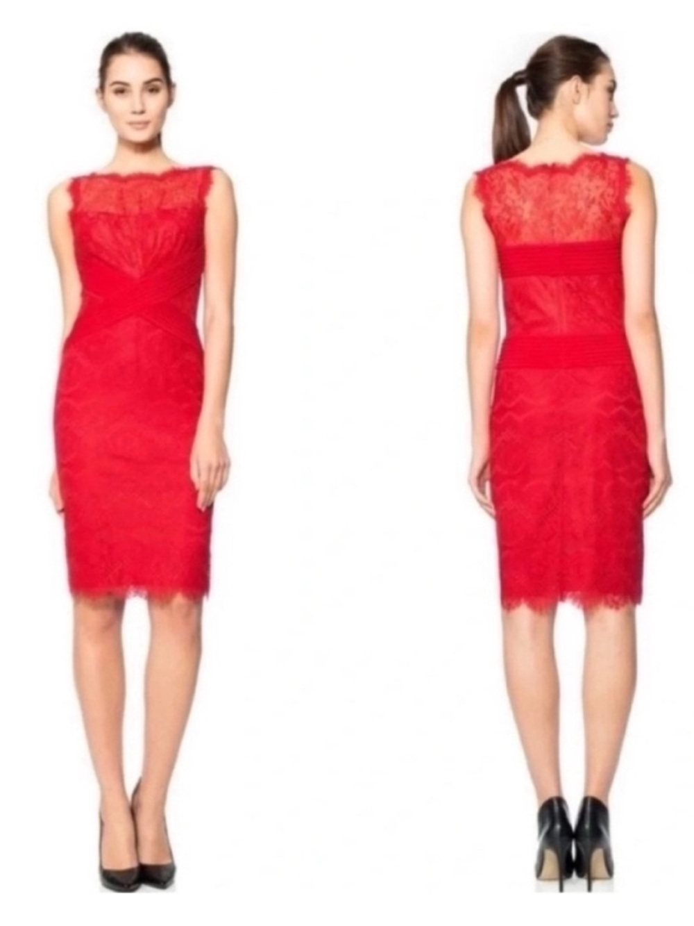 Tadashi Shoji Chantilly Lace Cocktail Sheath Dress Red